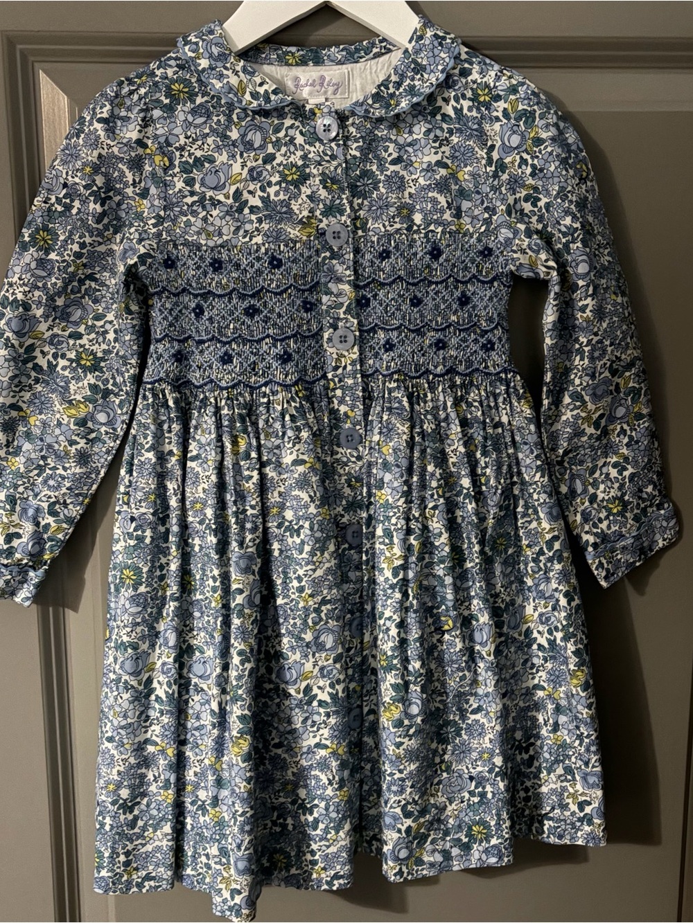 Rachel Riley Blue and White Floral Button-Up Dress